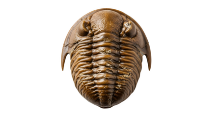 A detailed trilobite fossil isolated on transparent background, showcasing the intricate details of this ancient marine arthropod from prehistoric times