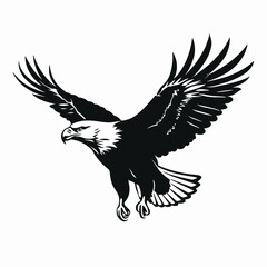 Obraz premium Majestic eagle soars powerfully against a bright backdrop in bold silhouette