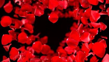 Red rose petals in a heart shape