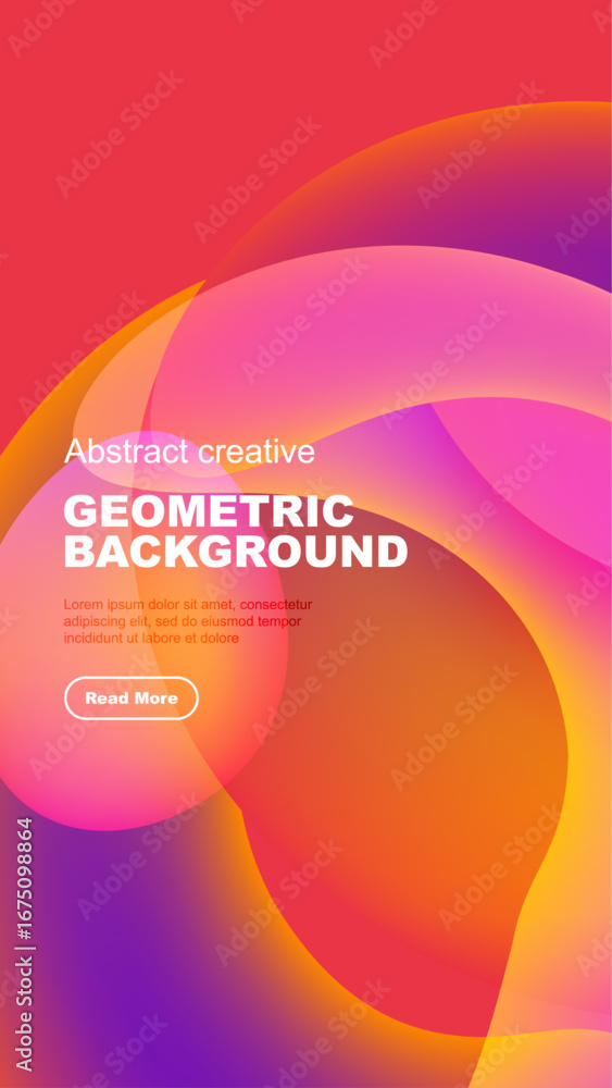 Poster vibrant overlapping shapes create dynamic background. text promotes further exploration. modern desi
