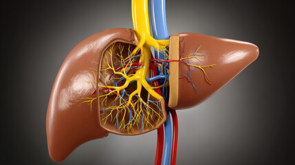 cross-section liver showing circulatory system connections high detail anatomy reference illustration concept scene visual for commercial design use high detail quality stock image illustration concep