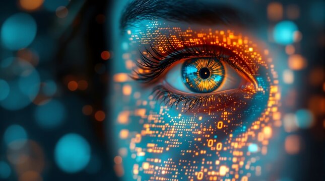 Futuristic ai eye technology concept with digital interface and cybernetic enhancements