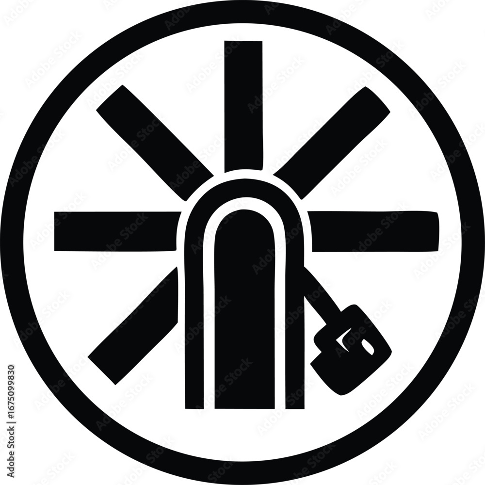 Poster mysterious ancient symbolism abstract geometric design circular emblem featuring a central u-shape a
