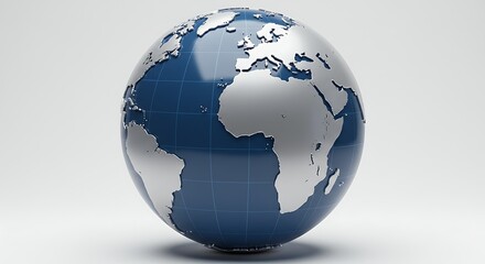 Fototapeta premium Detailed 3D Earth Globe Model with Silver-Gray Continents and Blue Oceans