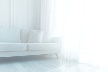 Fototapeta premium Modern Minimalist Living Room with White Sofa and Bright Natural Light Streaming In
