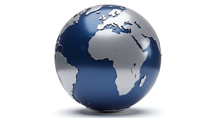 Naklejka premium Detailed 3D Earth Globe Model with Silver-Gray Continents and Blue Oceans