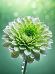 Delicate green flower with water droplets on petals in a subtle light