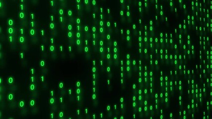 Green Matrix style falling binary code hypnotic digital rain data stream processing glitchy screen background animation seamless loop HD visuals - Powered by Adobe