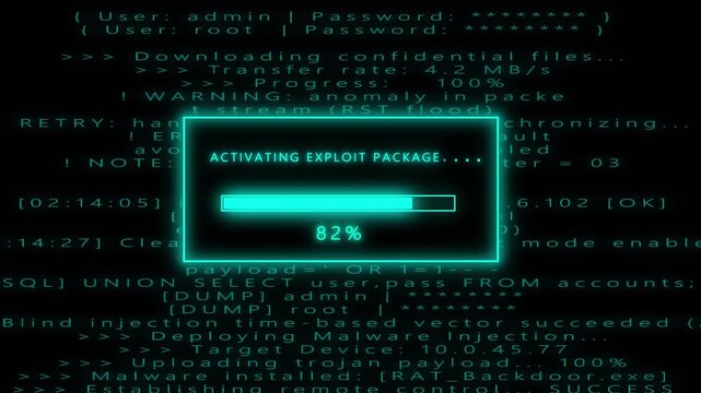 Cracking Encryption in Cyber Matrix: Hacker Terminal Animation of SQL Exploit, Database Breach, and Digital Intrusion Sequence in Progress