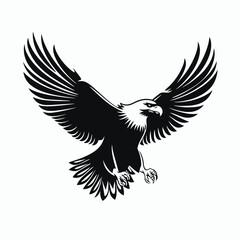Obraz premium Majestic eagle with outstretched wings in strong black and white vector silhouette