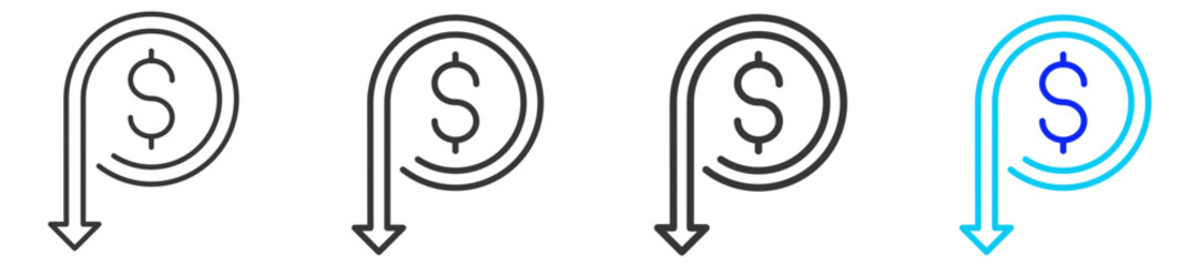 Fototapeta premium Cost Reduction Icon Set Collection in Creative Outline Style for Business Featuring Multiple Thickness Variations Perfect for Finance Marketing Strategy and Analysis