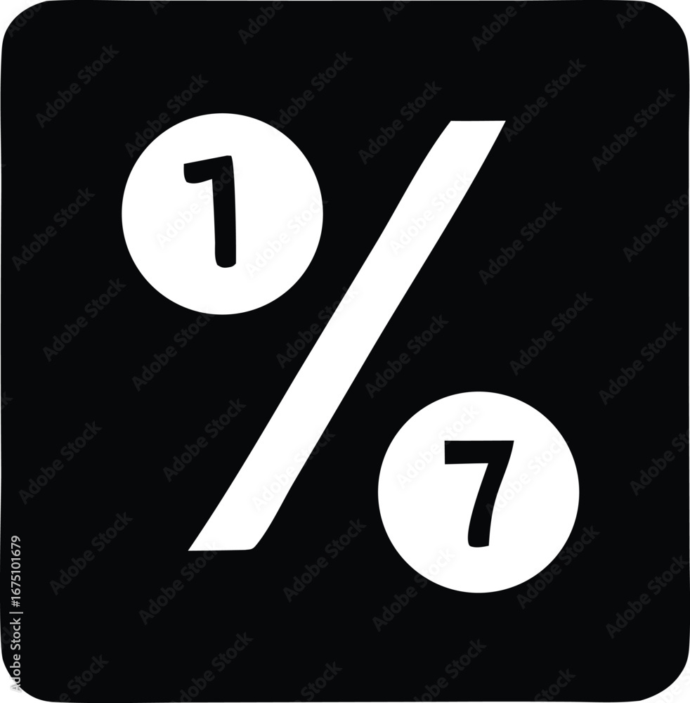 Aufkleber modern minimalist icon featuring the number 1 and 7 within circles separated by a diagonal line symb