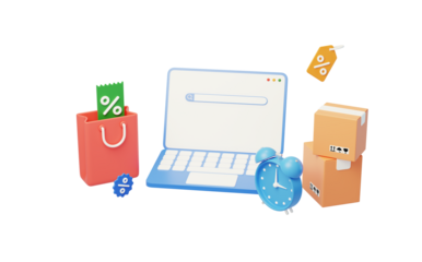 E-commerce shopping promotions Select Good deals Save money 3D