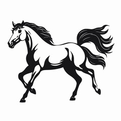 Obraz premium Galloping horse stylized black and white vector graphic design animal silhouette