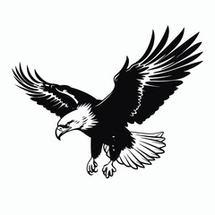 Obraz premium Majestic eagle soaring powerfully across the sky black and white silhouette