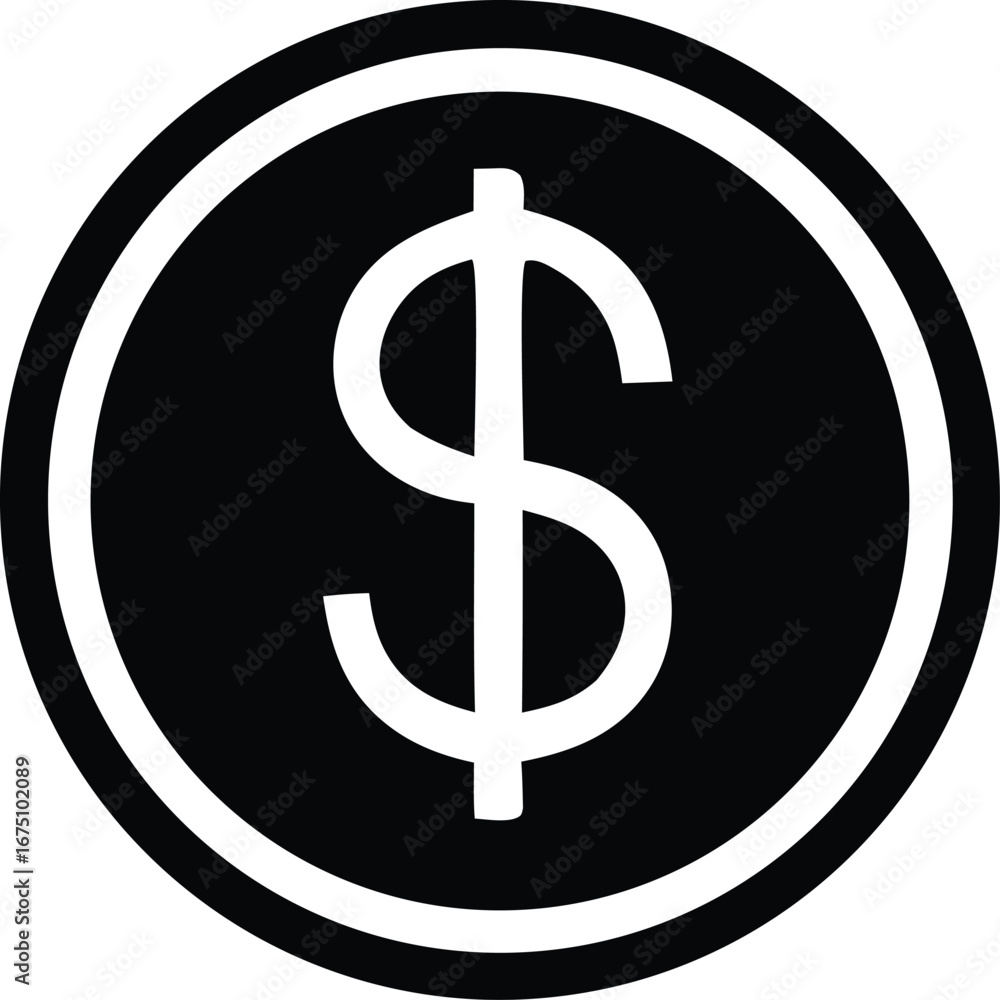 Poster simple dollar sign icon inside a circular border representing currency finance and monetary wealth