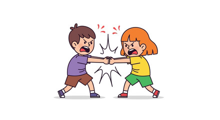 Cartoon Vector Illustration of Boy and Girl Arguing and Fighting