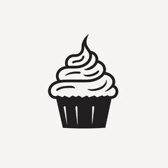 Sweet cupcake with delicious frosting minimalist black vector art silhouette