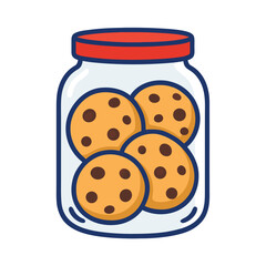 Glass Jar with Chocolate Chip Cookies Vector Illustration