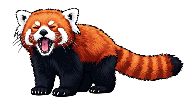 red panda yawning a hilarious wildlife illustration, adorable and playful