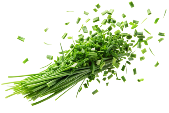Chopped Fresh Green Chives Flying Isolated on Transparent Background