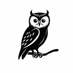 Obraz premium Majestic great horned owl perched on branch, shown in black silhouette