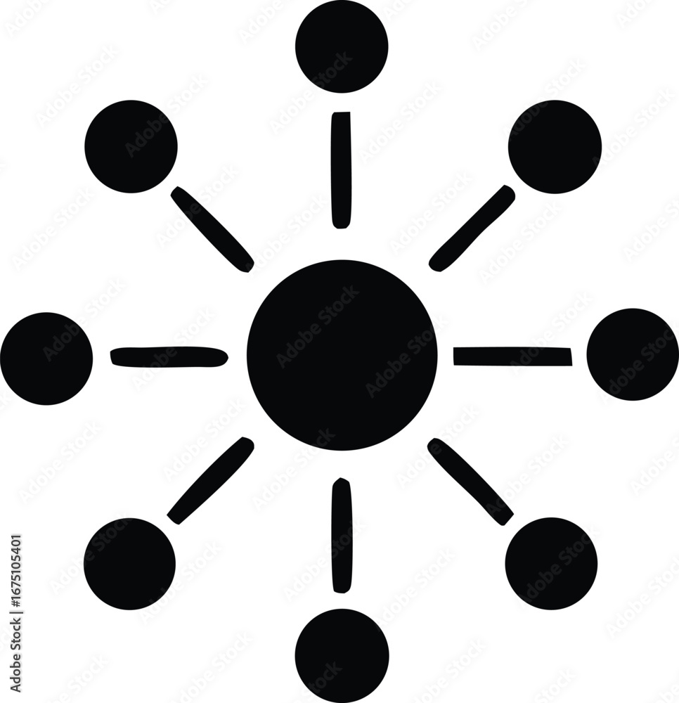 Aufkleber abstract circular network connection symbol with central hub and outer nodes representing data flow 