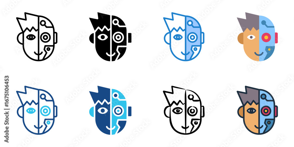 Poster cybernetics icon set multiple style collection