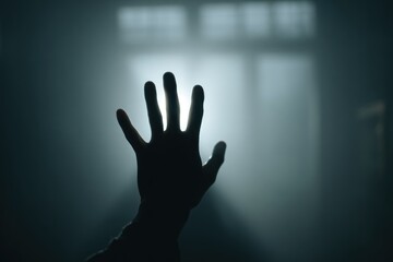 Silhouetted hand reaching towards light