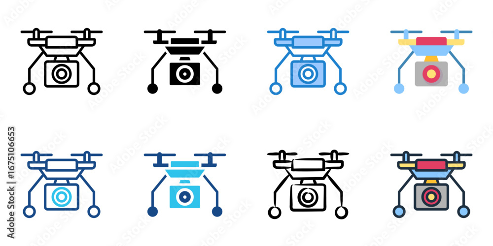 Poster drone surveillance icon set multiple style collection