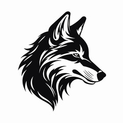 Obraz premium Bold wolf head illustration, minimalist black and white vector graphic silhouette