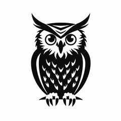 Majestic owl perched in darkness, an animalistic, mysterious black silhouette