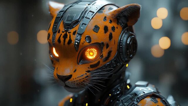 Cybernetic jaguar head, glowing eyes