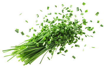 Chopped Fresh Green Chives Flying Isolated on Transparent Background