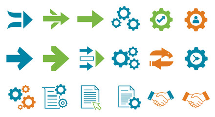 Collection of modern flat design process icons symbolizing work flow and development
