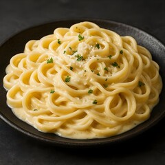Authentic Cacio e Pepe pasta dish on a black plate
