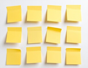 Minimal photo of sticky notes, pastel yellow color, isolated on white background, simple reminder concept
