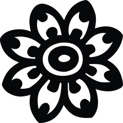 Intricate black and white flower design stylized petals floral art nature decorative emblem symbol graphic element