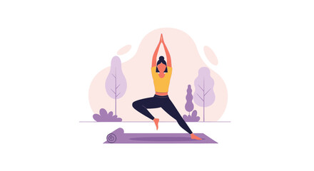 Woman practicing yoga outdoors on a mat, demonstrating balance and mindfulness. Ideal for health, wellness, and active lifestyle content.