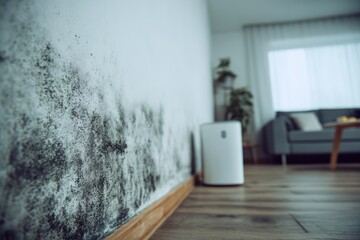 Moldy wall in modern living room