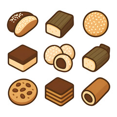 Isometric illustration featuring a diverse collection Asian-inspired sweets cookies.