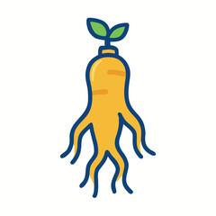 Ginseng Root with Green Leaves Vector Illustration