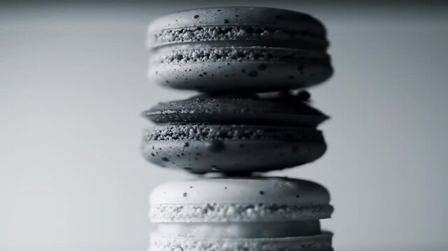 Stacked macarons grayscale close up