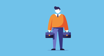 Professional businessman carrying two briefcases, representing responsibility, workload, and career challenges. Ideal for concepts of work, corporate life, or being busy.