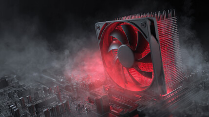 dust-clogged fan beside overheating heatsink glowing red fins maintenance needed scene illustration concept scene visual for commercial design use high detail quality stock image illustration concept 