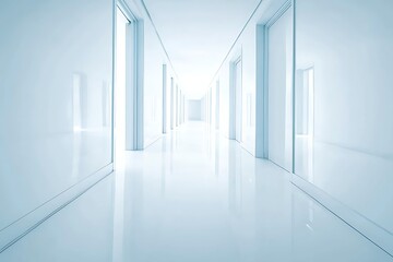 Bright and Modern Corridor with White Walls and Floors Illuminated by Natural Light