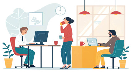 Professionals engaged in daily tasks in a modern office environment. Illustrating productivity, teamwork, and a dynamic corporate culture.