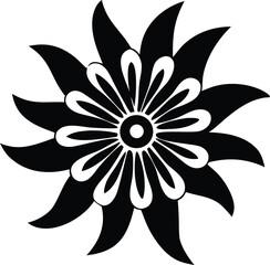 Bold black and white floral design ornamental element stylized petal pattern abstract geometric shape art