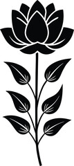 Elegant black lotus flower stem with leaves silhouette elegant floral design symbol of purity and enlightenment nature botanical art