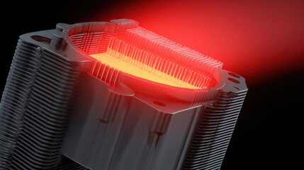 dust-clogged fan beside overheating heatsink glowing red fins maintenance needed scene illustration concept scene visual for commercial design use high detail quality stock image illustration concept 